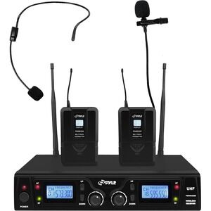 PYLE Dual UHF Wireless Mic System 16CH with Receiver, Headsets, Lavalier Mics